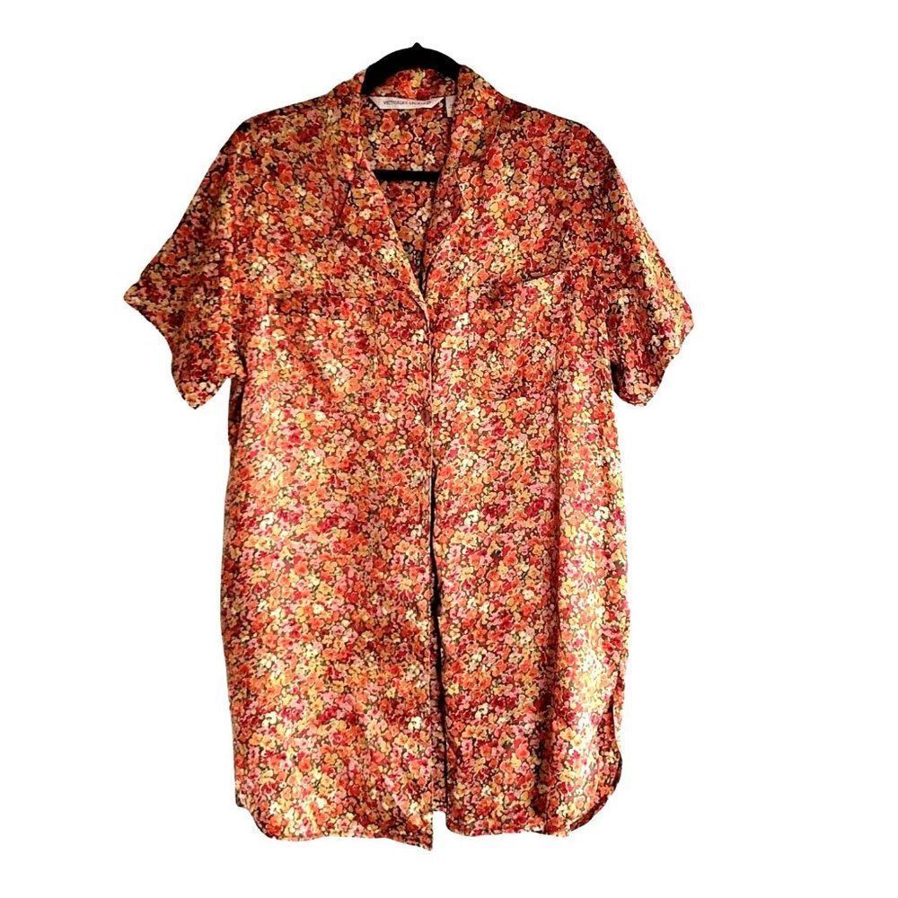 Victoria's Secret Womens Vintage Sleep Shirt S Orange Cottage Core Button Up
